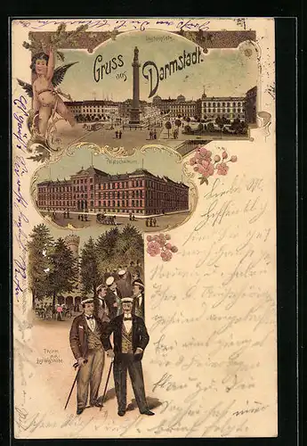 Lithographie Darmstadt, Luisenplatz, Polytechnikum