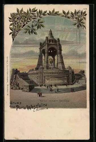 Lithographie Porta Westfalica, Kaiser Wilhelm Denkmal