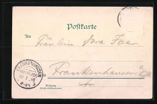 Lithographie Gotha, Schlossberg, Oberer Hauptmarkt mit Rathaus