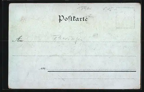 Mondschein-Lithographie Eisenach, Ortsansicht mit Kirche und Burg