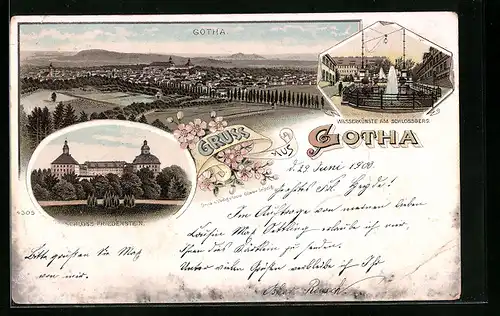 Lithographie Gotha, Schloss Friedenstein, Wasserkünste am Schlossberg