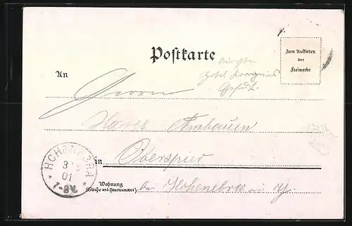 Lithographie Gotha, Schlossberg m. Wasserfall, Kaisl. Postamt