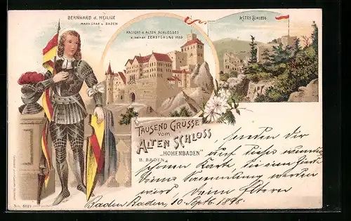 Lithographie Baden-Baden, Altes Schloss Hohenbaden