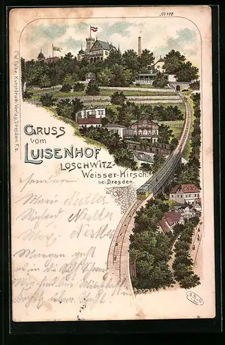 Lithographie Dresden-Weisser Hirsch, Gasthof Luisenhof mit Umgebung