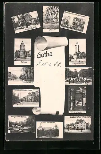 AK Gotha, Museum, Pension Seyfarth, Rathaus, Margarethenkirche