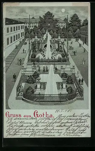 Lithographie Gotha, Wasserkünste am Schlossberg