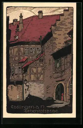 Steindruck-AK Esslingen a. N., Zehentstrasse