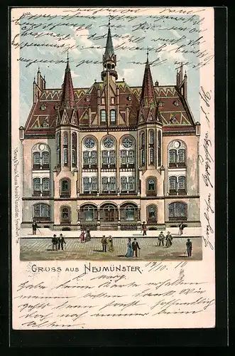 Lithographie Neumünster, Partie am Rathaus