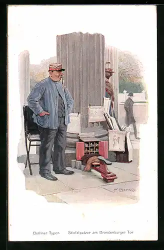 Künstler-AK sign. F. Bersch: Berlin, Stiefelputzer am Brandenburger Tor