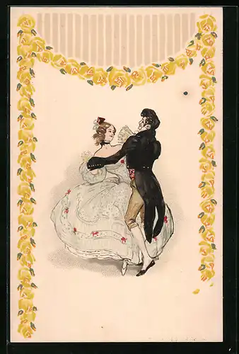 Präge-AK Paar beim Tanz mit Blumendekor