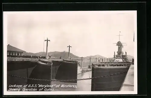 AK Miraflores, Lockage of U. S. S. Maryland, Showing Operation of Gates