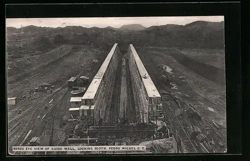 AK Panama Canal, Birds Eye view of Guide Wall, looking south
