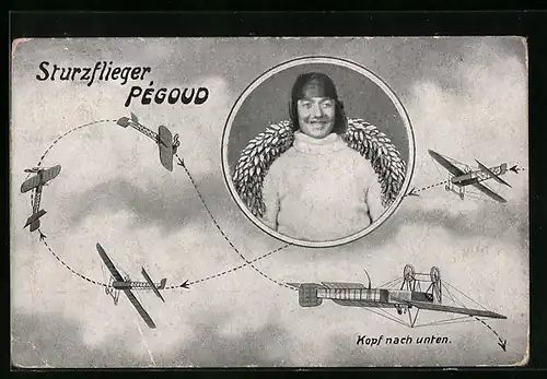 AK Sturzflieger Pégoud beim Kunstfliegen