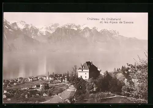 AK Montreux, Château du Châtelard, Panorama et les Alpes de Savoie