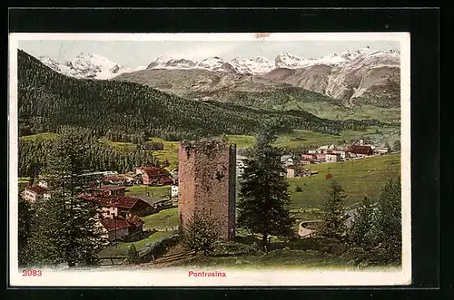 AK Pontresina, Ortspartie mit Ruine