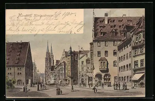 AK Nürnberg, Königsstrasse mit Kirche