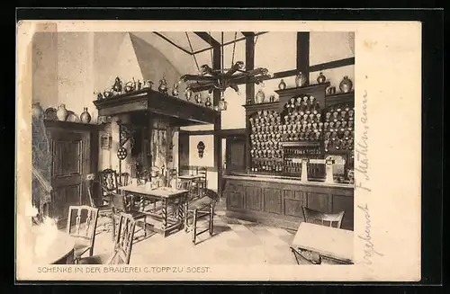 AK Soest, Gasthaus Schenke in der Brauerei zu Soest, Innenansicht