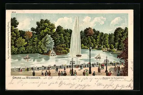 Lithographie Wiesbaden, Fontaine im Kurgarten