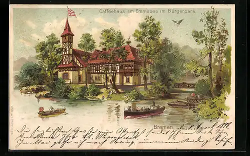 Lithographie Bremen, Caffeehaus am Emmateich im Bürgerpark