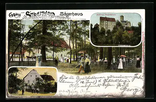 AK Streitwald b. Frohburg, Gasthaus Jägerhaus mit Schloss Gnandstein