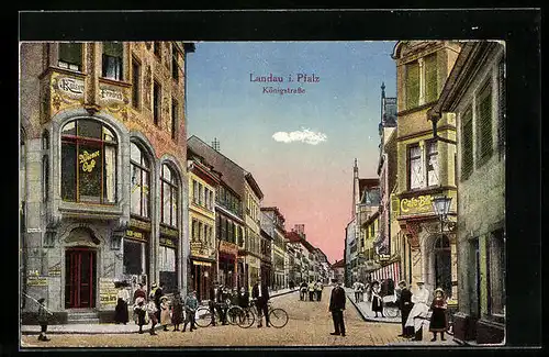 AK Landau / Pfalz, Königstrasse mit Geschäften