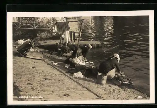 AK Lugano, Cassarate, Waschfrauen am Ufer