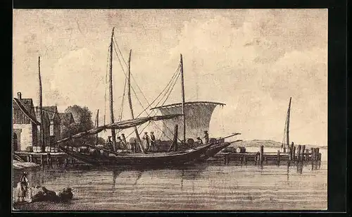 AK Alt-Horn, Bezirkssängertag Horn 1925, Segelboot am Steg