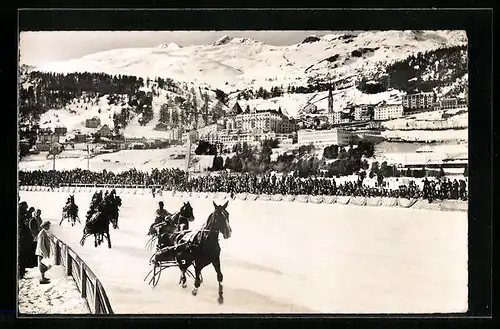 AK St. Moritz, Trabrennen auf dem St. Moritzersee im Winter