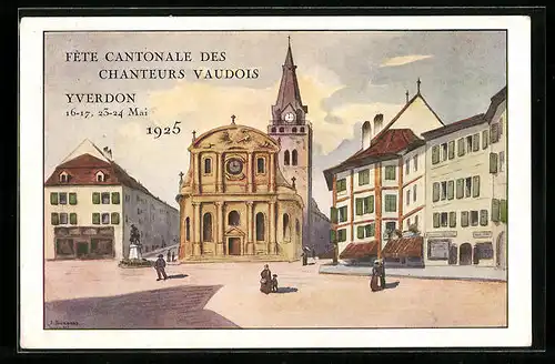 AK Yverdon, Fete Cantonale des Chanteurs Vaudois 1925, Kirche
