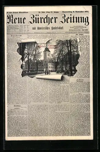 AK Zürich, Landesmuseum, Zeitung Neue Zürcher Zeitung