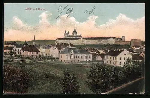 AK Melk a. d. Donau, Blick auf Kirche und Schloss