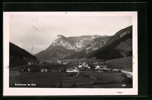 AK Schwarzau im Geb., Blick auf Ort mit Bergen