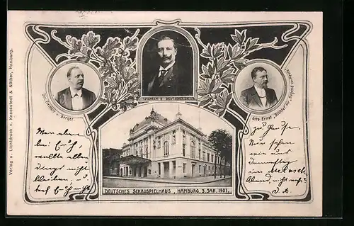 AK Hamburg-St.Georg, Deutsches Schauspielhaus mit Porträt Kaiser Wilhelm II.