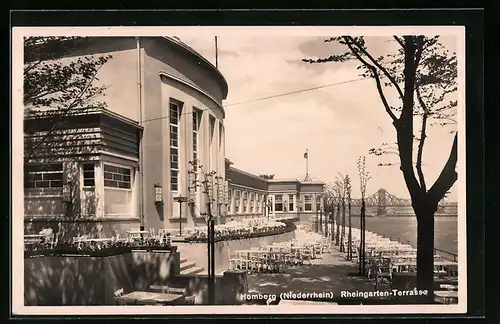 AK Homberg /Niederrhein, Rheingarten-Terrasse mit Brücke