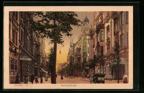AK Hagen i. W., Partie in der Bahnhofstrasse
