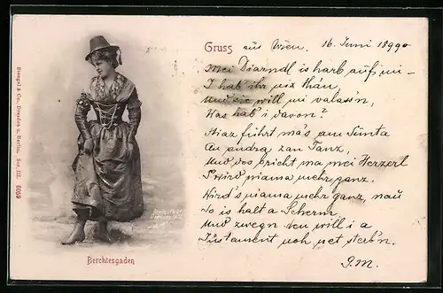 Relief-AK Berchtesgaden, Dame in Tracht