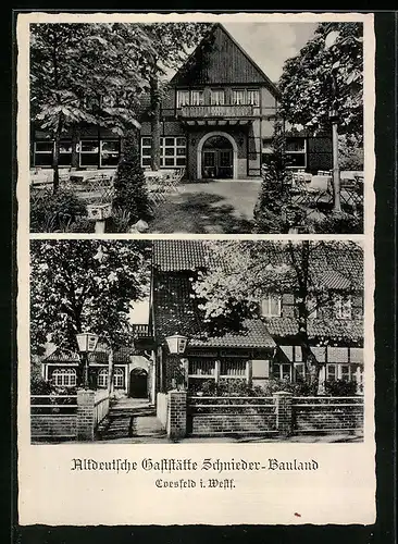 AK Coesfeld i. Westf., Altdeutsche Gaststätte Schnieder-Bauland mit Garten