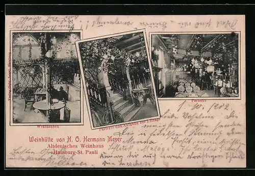 AK Hamburg-St. Pauli, Weinhütte von H. O. Hermann Meyer, Parterre und Weinlauben