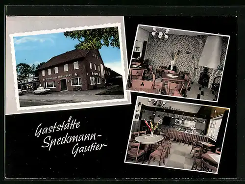 AK Papenburg, Gaststätte Speckmann-Gautler, Aussen- und Innenansichten