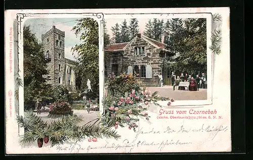 AK Czorneboh /Sächs. Oberlausitz, Gasthaus Czorneboh, Ortspartie