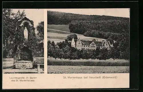 AK Neustadt /Odenwald, St. Marienhaus, Lourdesgrotte im Garten des St. Marienhauses