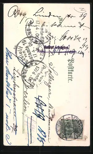 Lithographie Frankfurt a.M., Flusspartie mit Segelboot