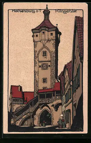 Steindruck-AK Rothenburg o.T., Klingentor