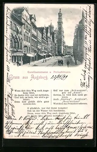 AK Augsburg, Carolinenstrasse und Perlachthurm