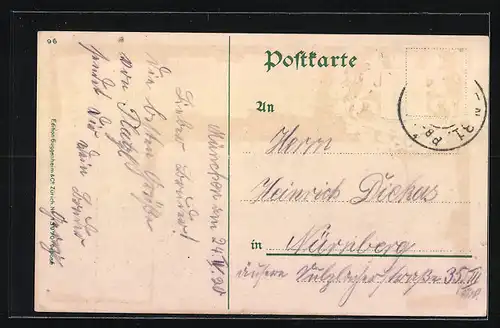 Präge-AK München, Ansicht der Frauenkirche, Briefmarken, Wappen