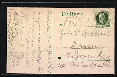 Präge-AK München, Restaurant Platzl, Briefmarken, Wappen