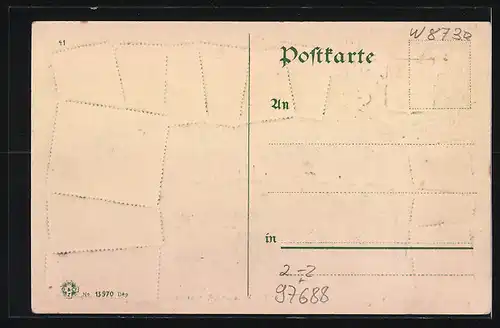 Präge-AK Bad Kissingen, Konversationshaus und Kurgarten, Briefmarken, Wappen