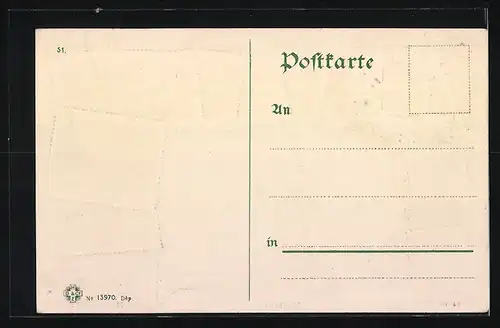 Präge-AK Miesbach, Totalansicht der Gemeinde, Briefmarken, Wappen