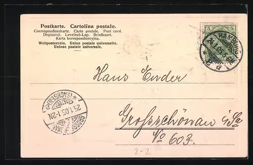 Präge-AK Hamburg, Kaiser Wilhelm-Denkmal, Briefmarken, Wappen
