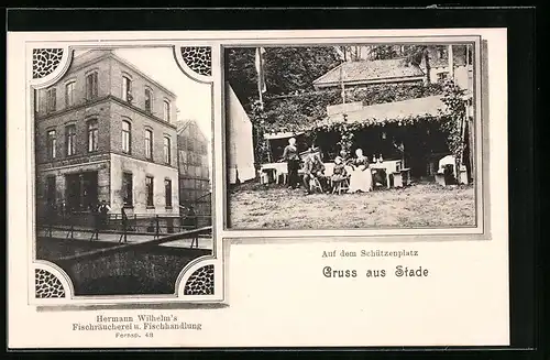 AK Stade, Fischräucherei und -handlung Hermann Wilhelm, Gruppe auf dem Schützenplatz